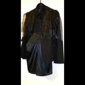 BLACK WIDE BAND SATIN PLEATED WAIST BOW TIE MINI SKIRT